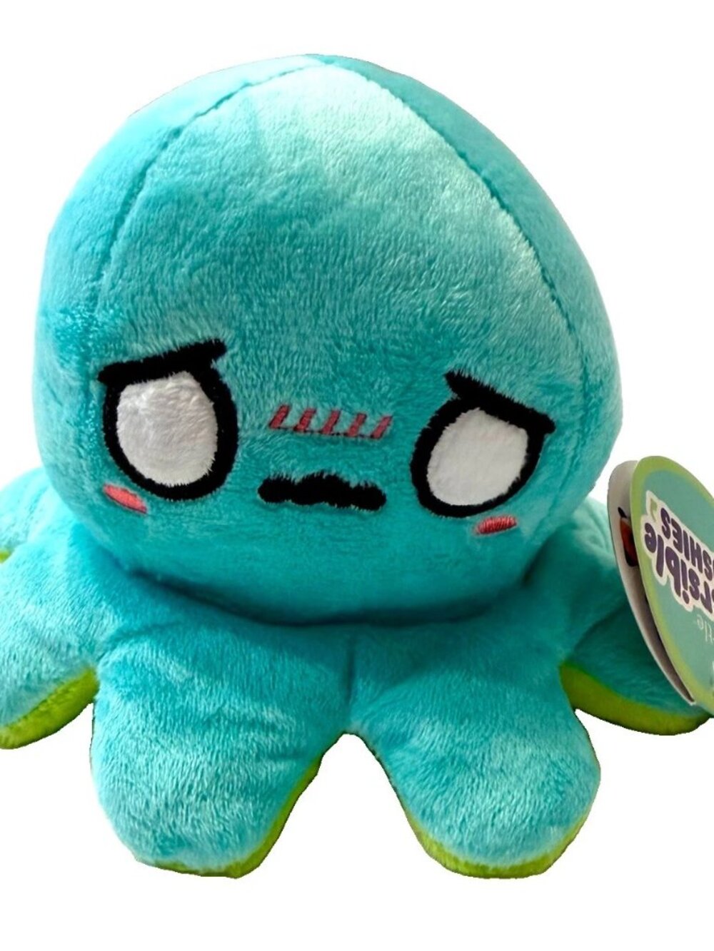 TeeTurtle The Original Reversible Octopus Plushie Green Happy + Aqua Worried NEW